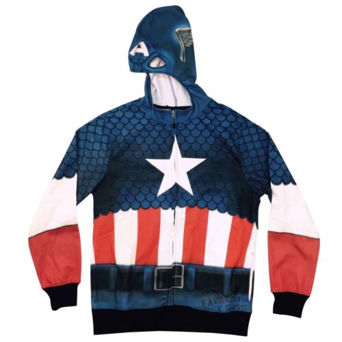 Captain America Costume Sublimated Fleece Marvel Comics Adult Hoodie - gabescaveccc