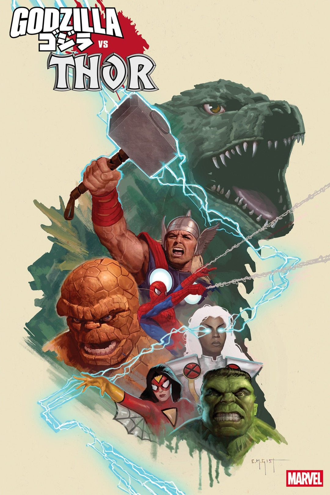 Godzilla vs. Thor 1 E.M. Gist Marvel Universe Variant - gabescaveccc
