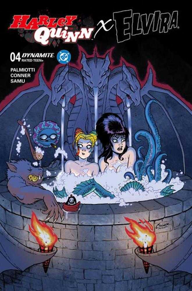 Harley Quinn X Elvira 4 Cover A Amanda Conner Hot Tub - gabescaveccc
