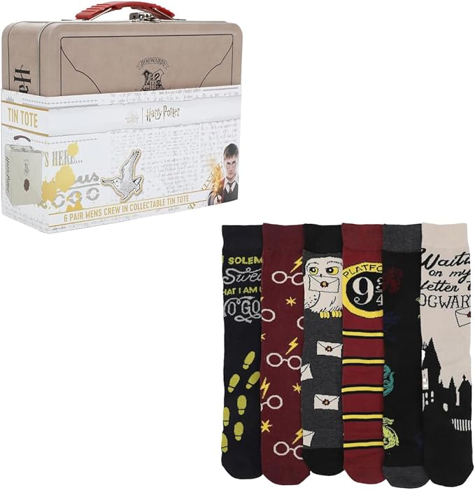 Harry Potter Hogwarts Crew Sock 6-Pack with Tin - gabescaveccc