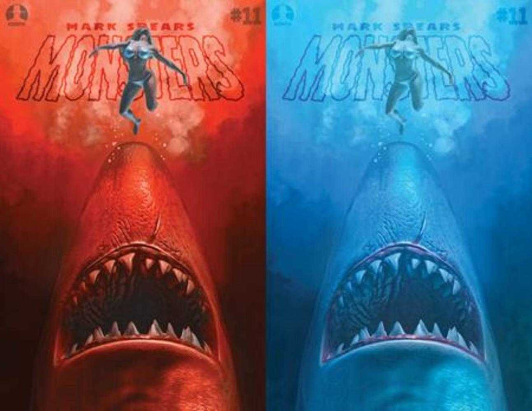 Mark Spears Monsters 11 Cover B Mark Spears Shark Attack Jaws Homage Holofoil Flip Cover Variant - gabescaveccc
