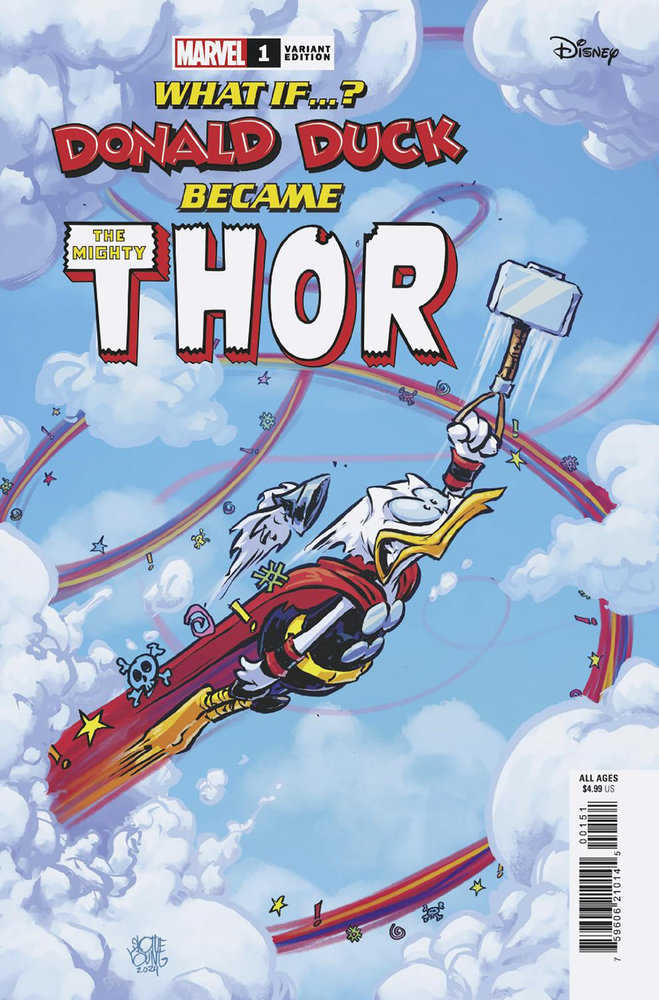 Marvel & Disney: What If...? Donald Duck Became Thor #1 Skottie Young Variant - gabescaveccc