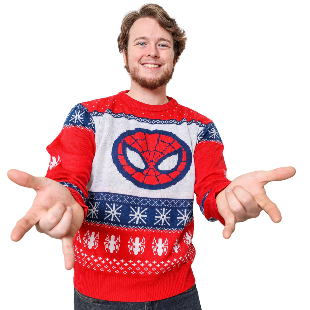 Marvel Spider-Man Symbol Offcially Licesned Adult Holiday Ugly Christmas Sweater - gabescaveccc