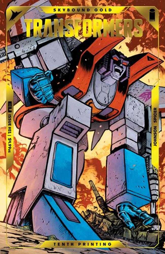 Transformers #1 Tenth Printing Cover B Daniel Warren Johnson & Mike Spicer Starscream Gold Foil Emboss Variant - gabescaveccc