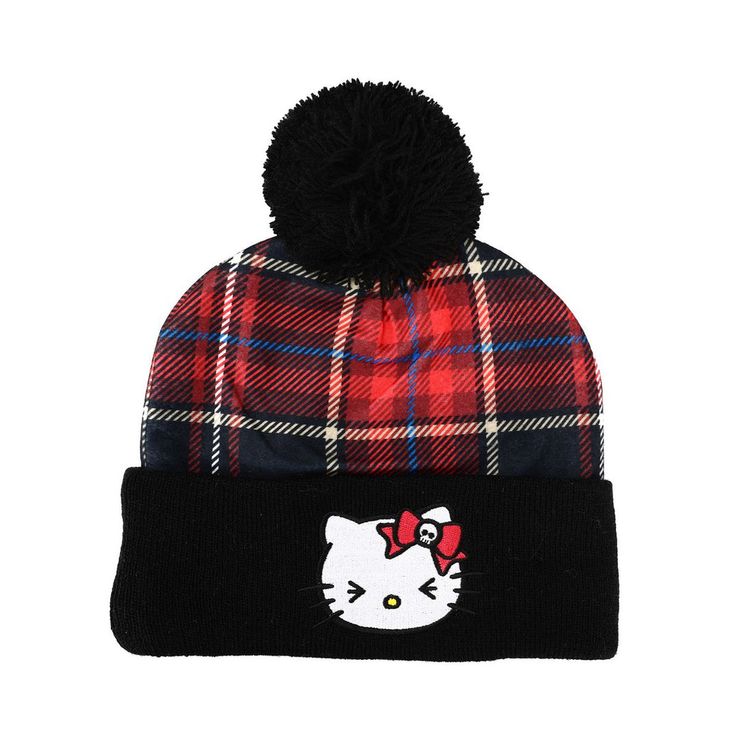 Hello Kitty Punk Magic Jacquard Plaid Crown Embroidered Cuffed knitted Beanie - gabescaveccc